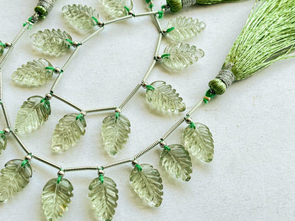 10 Pieces Green Amethyst Leaf carved Beads Beadsforyourjewelry
