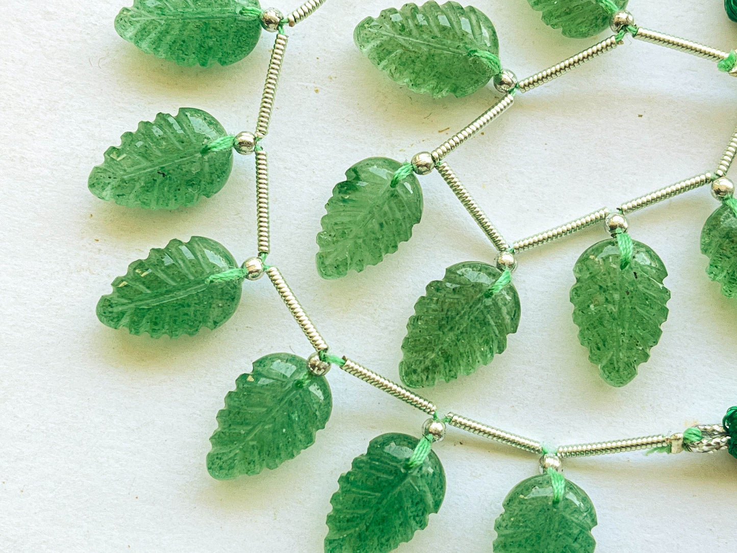 10 Pieces Green Strawberry Quartz Leaf carved Beads Beadsforyourjewelry