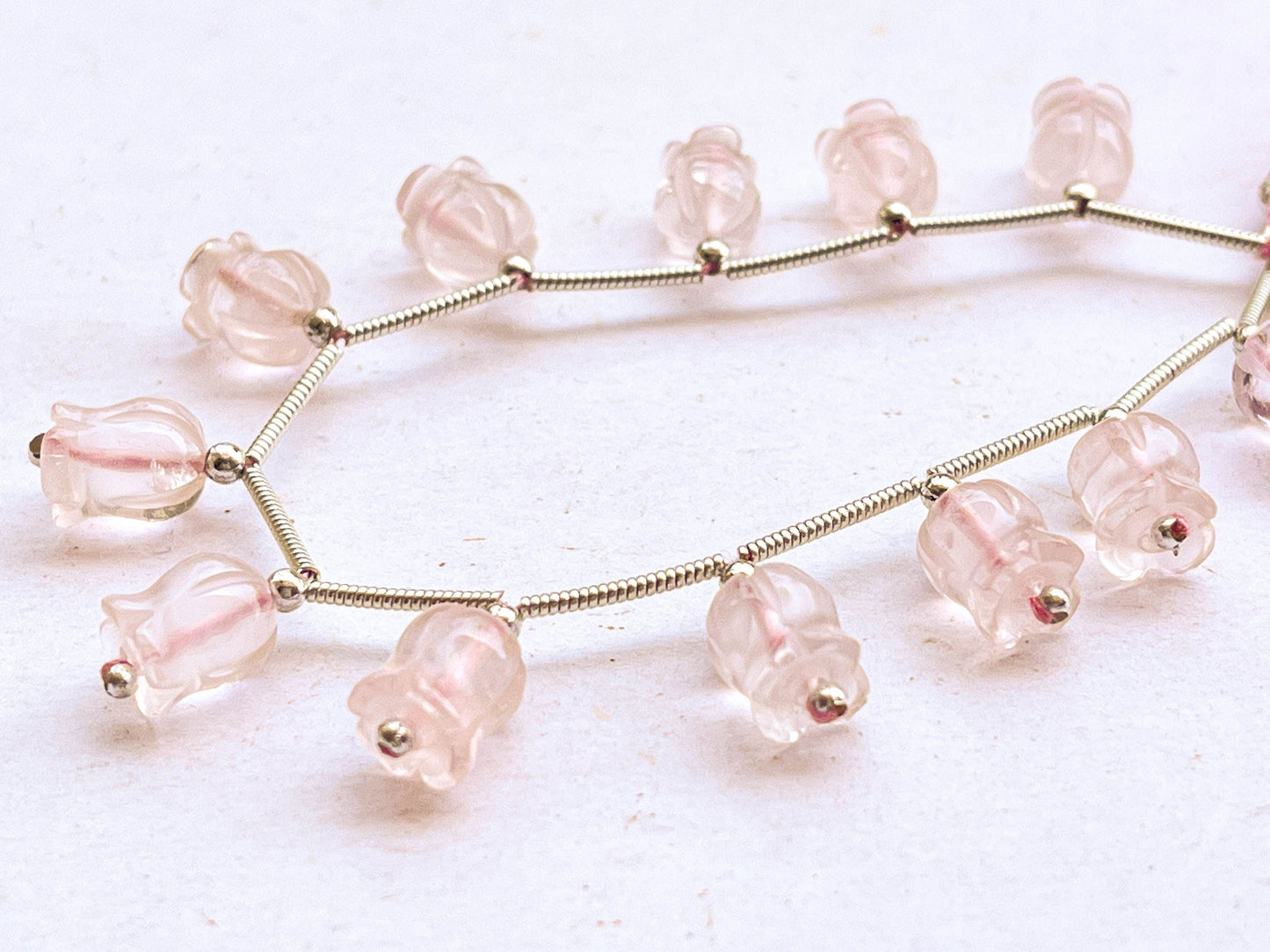 12 Pieces Rose Quartz flower carving Lily of the valley shape beads Beadsforyourjewelry