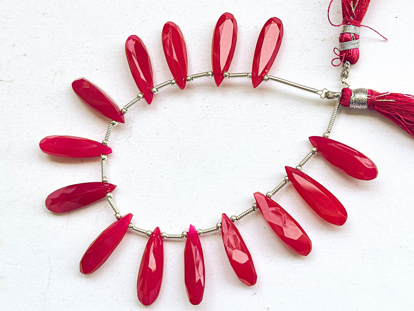 14 Pieces Hot Pink Chalcedony Pear Shape Faceted Briolette, 6x20mm Beadsforyourjewelry