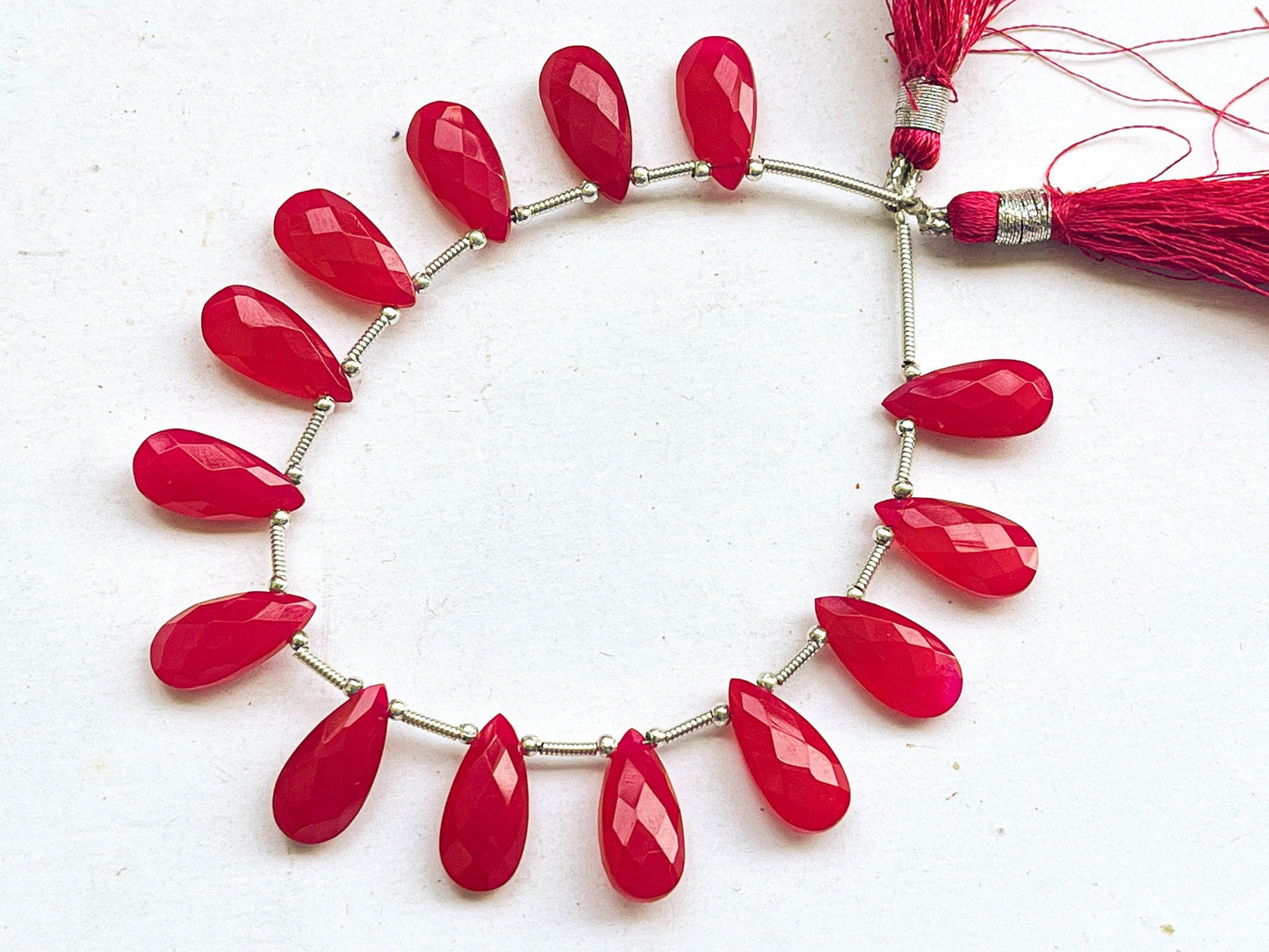 14 Pieces Hot Pink Chalcedony Pear Shape Faceted Briolette, 7x15mm Beadsforyourjewelry