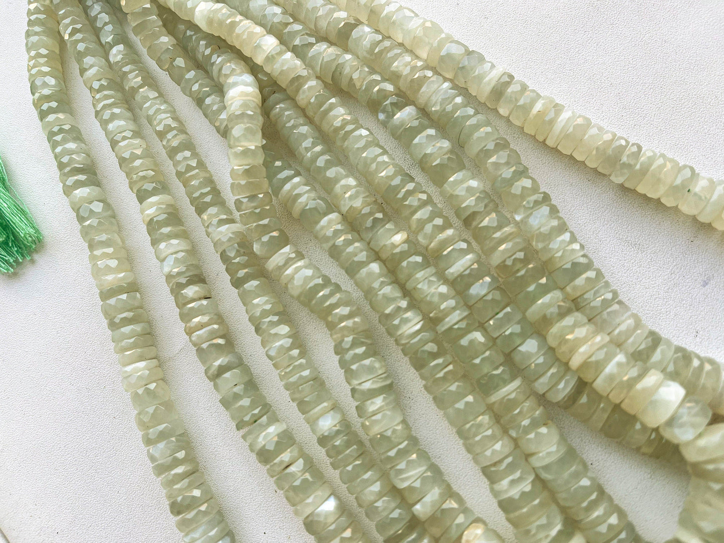 16 Inch AAA Green Moonstone Faceted Heishi Shape Beads, Green Moonstone Beads, Green Moonstone Heishi, Natural Green Moonstone Gemstone Beadsforyourjewelry