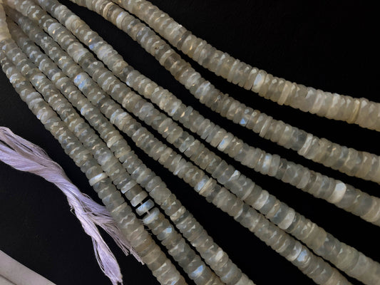16 Inch AAA White Moonstone Faceted Heishi Shape Beads, White Moonstone Beads, White Moonstone Heishi, Natural White Moonstone Gemstone Beadsforyourjewelry