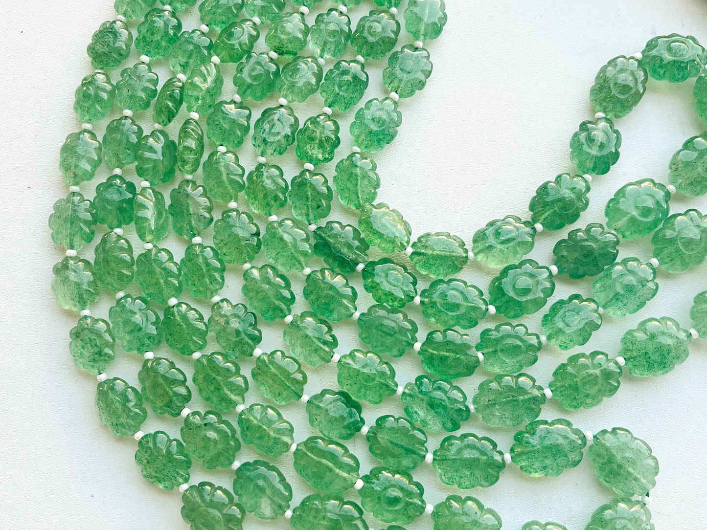 16 Inch Green Aventurine Flower Carved Beads 8x11mm to 12x16mm Beadsforyourjewelry