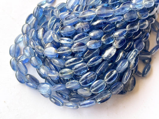 16 Inch Natural AAA Blue Kyanite Oval Shape Smooth Beads, 7x10mm to 7x12mm Beadsforyourjewelry