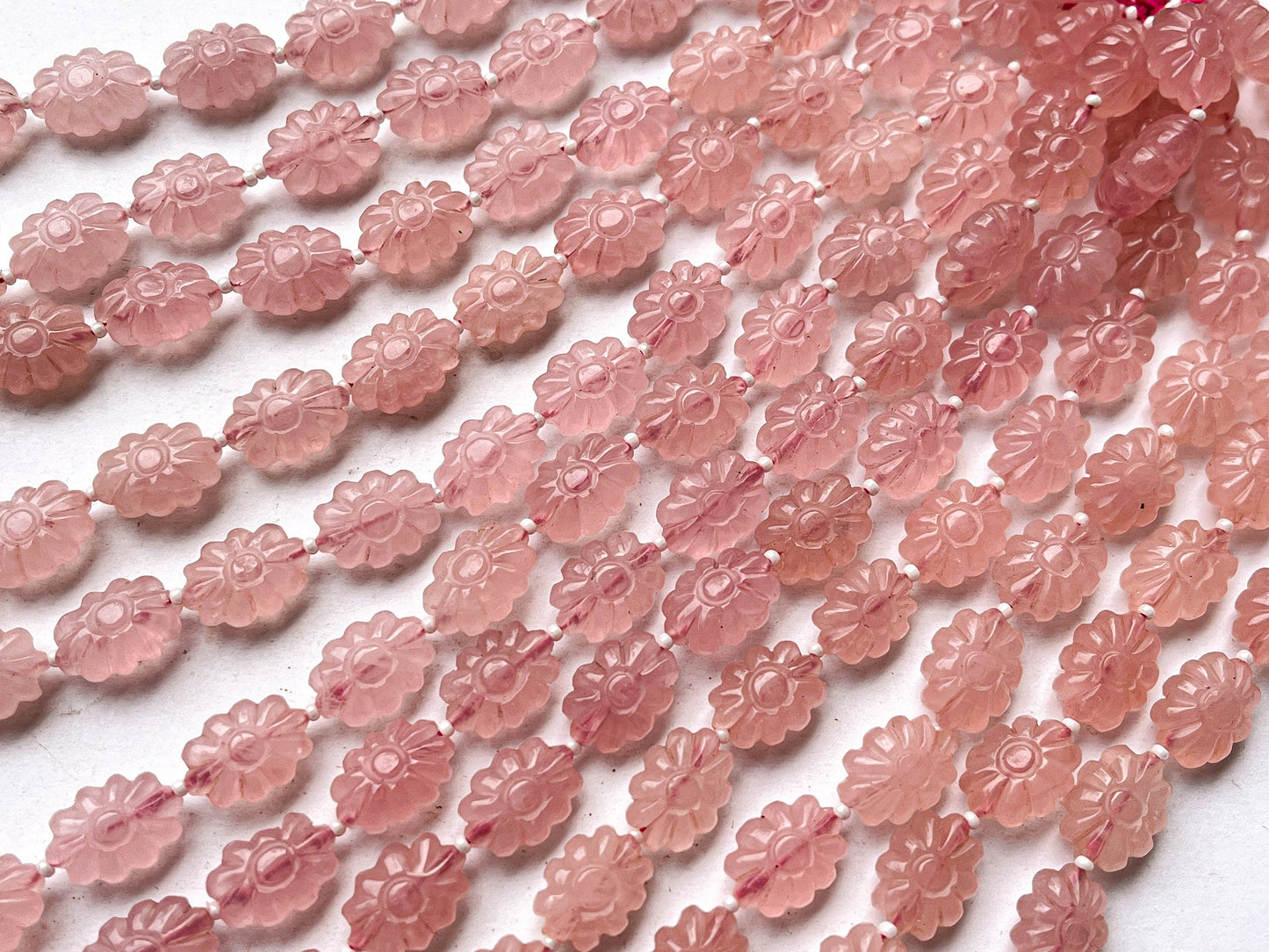 16 Inch Rose Quartz Flower Carved Beads Beadsforyourjewelry