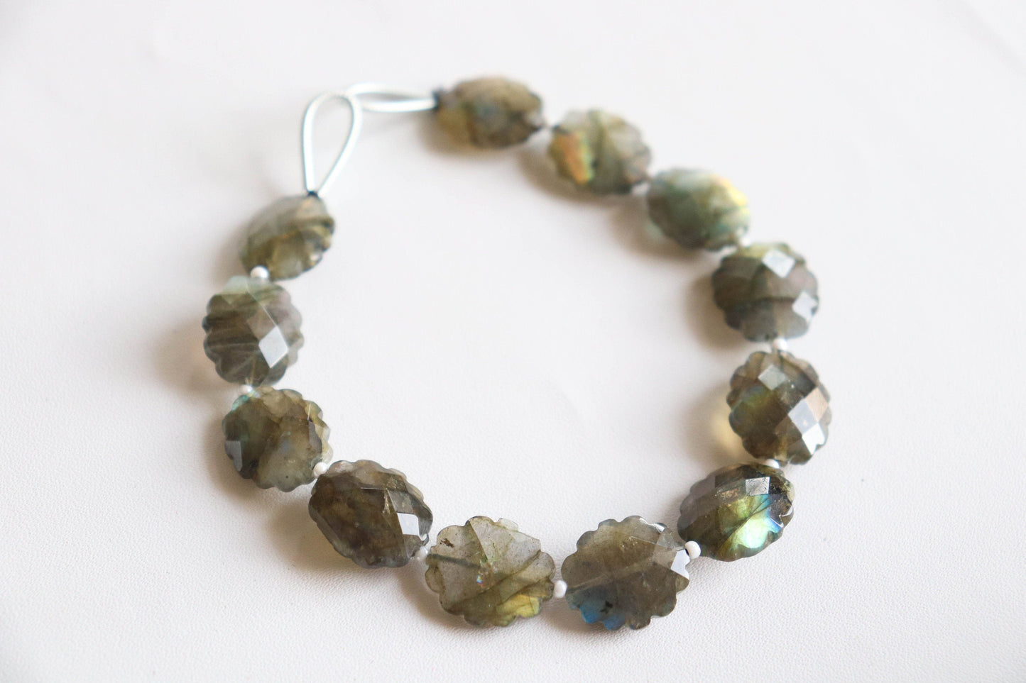 16 Pieces Flashy Labradorite Beads faceted Flower Shape | 8x10 to 12x14mm | Center drill | 10 inch Strand | Natural Gemstone Beads Beadsforyourjewelry