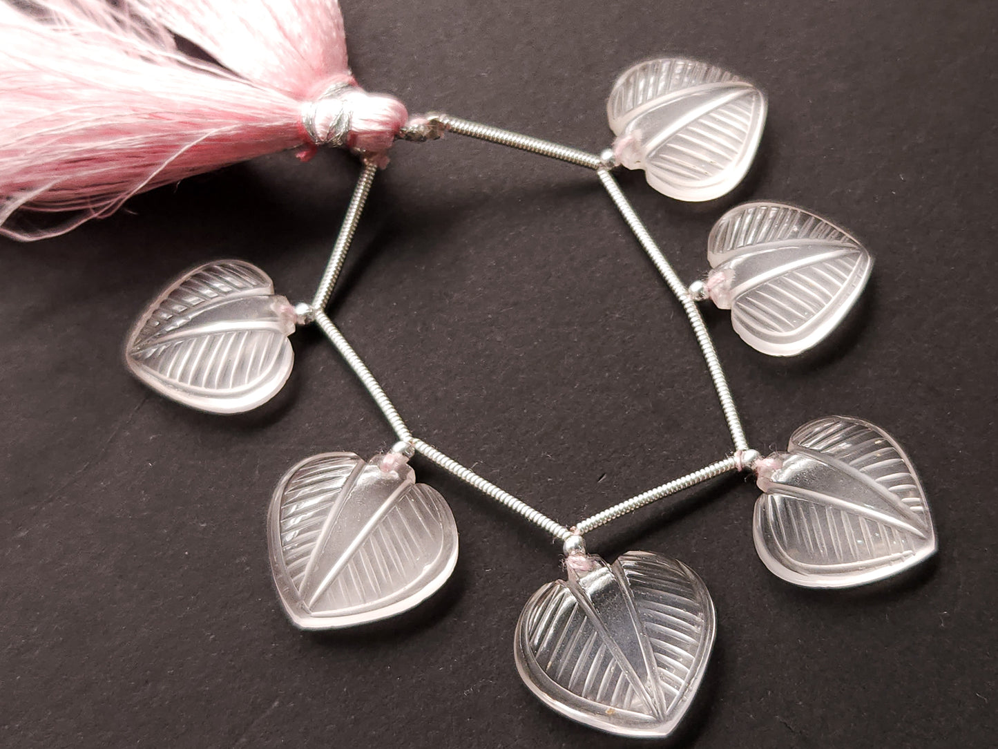 Rose Quartz Leaf Carving Beads