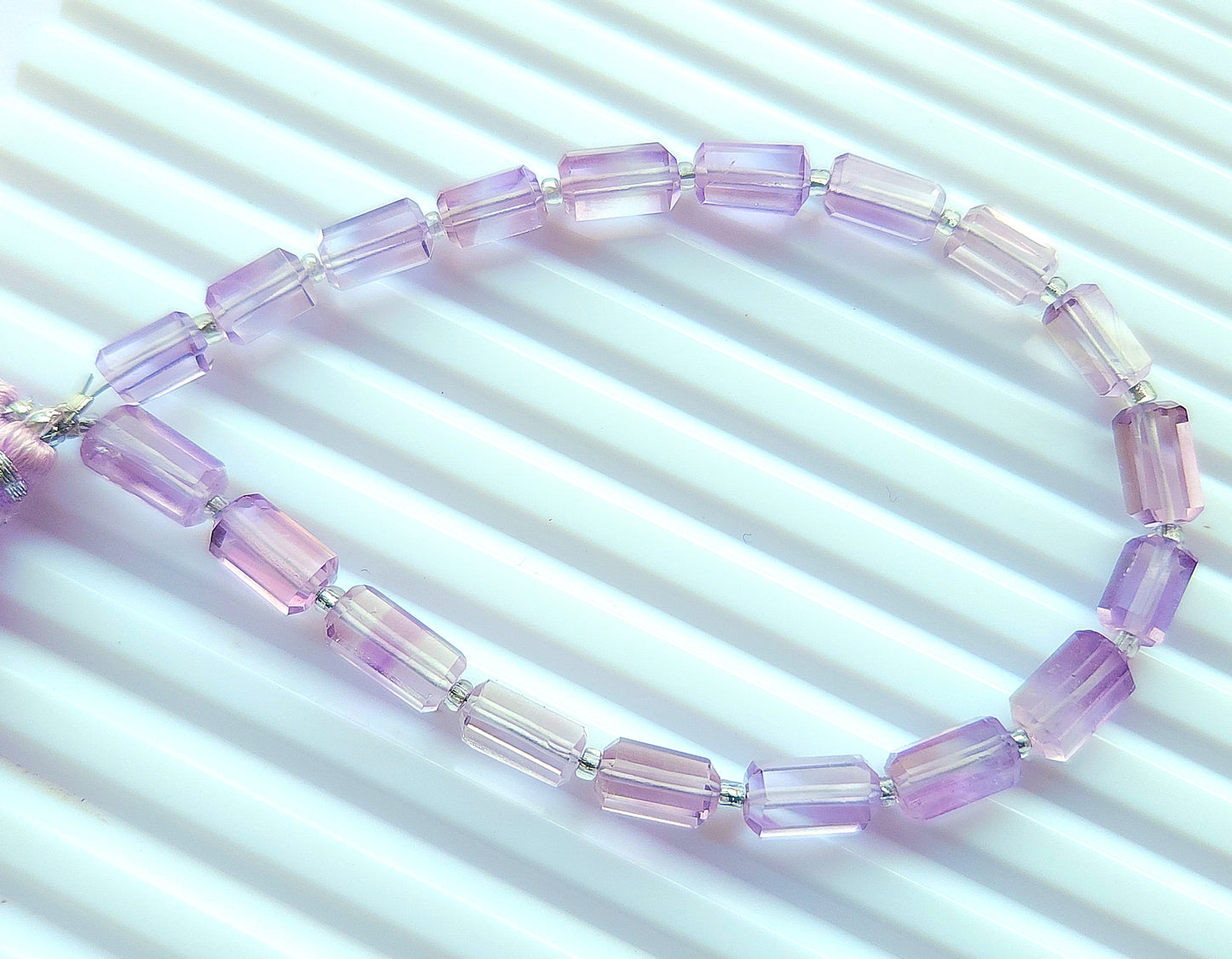 Natural Pink Amethyst Faceted Cylindrical Shape Beads