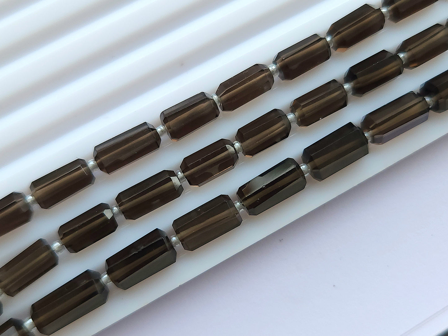 Natural Smoky Quartz Faceted Cylindrical Shape Beads