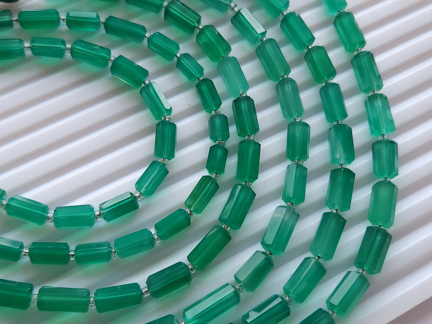 Natural Green Onyx Faceted Cylindrical Shape Beads
