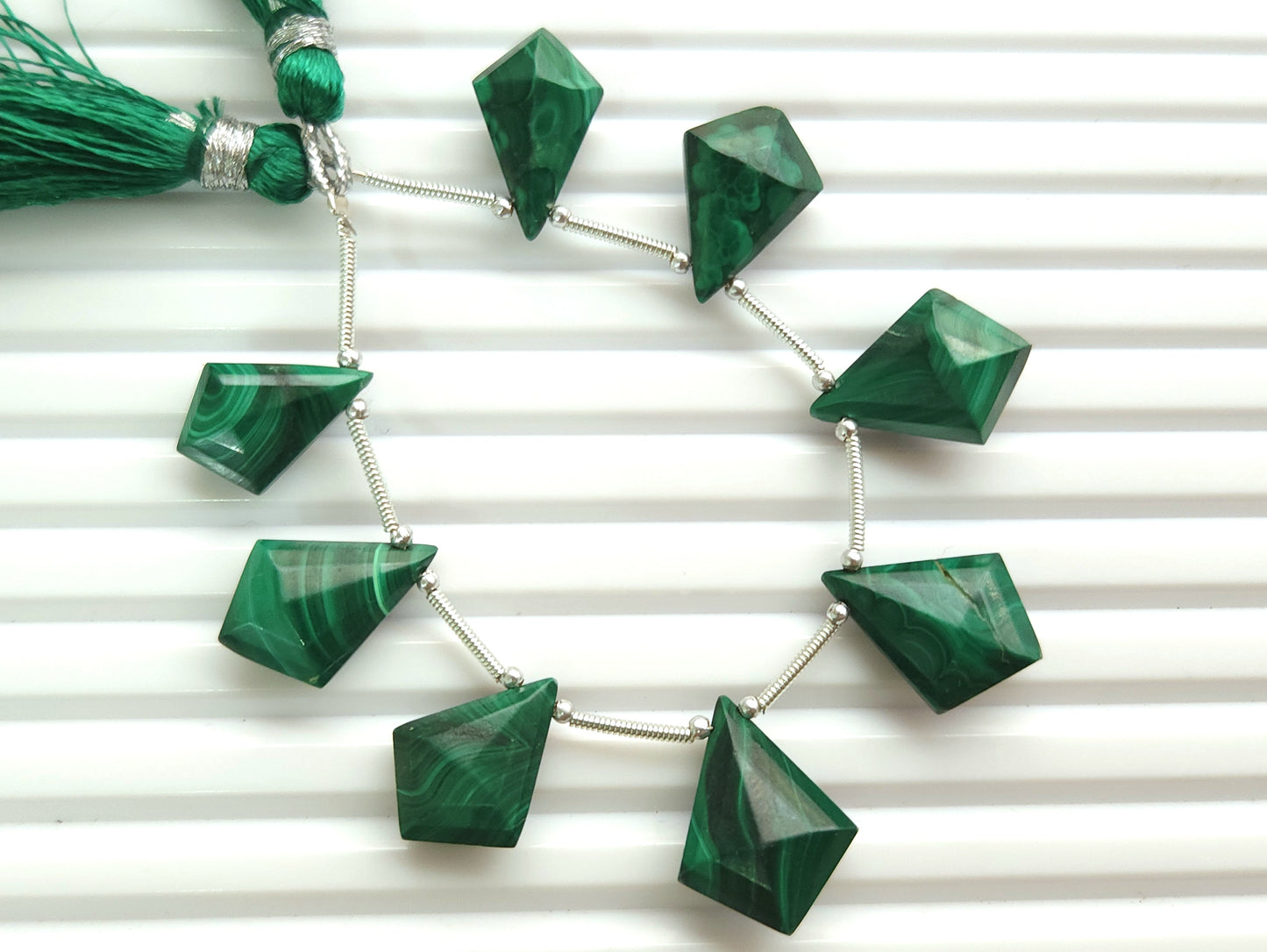Natural Malachite Fancy Kite shape Faceted beads