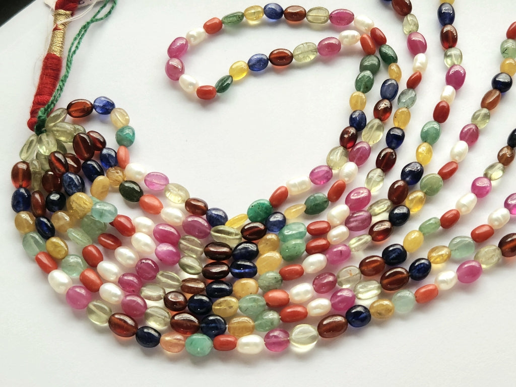 Natural Navratan Smooth Oval Shape Beads