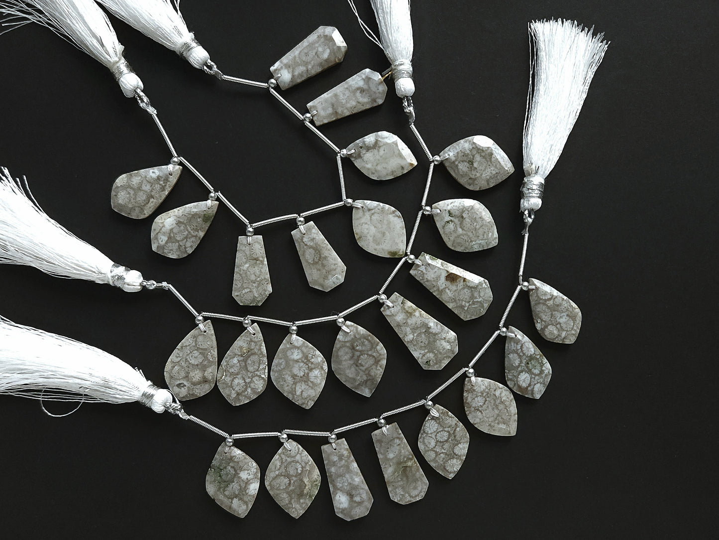 Natural Fossil Coral Jasper Gemstone Fancy Crown Cut Pairs