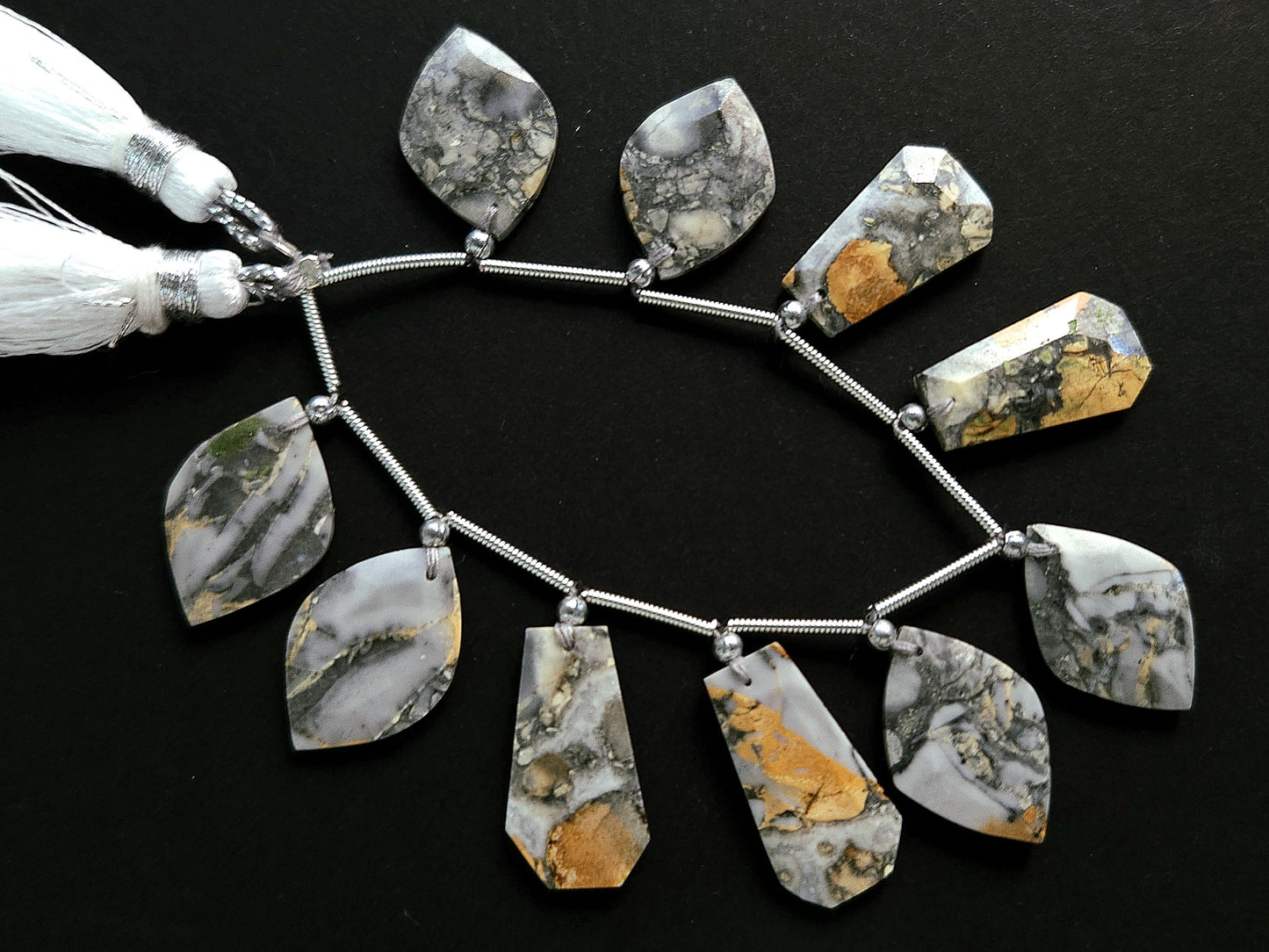 Natural Black Maligano Jasper Gemstone Fancy Crown Cut Pairs