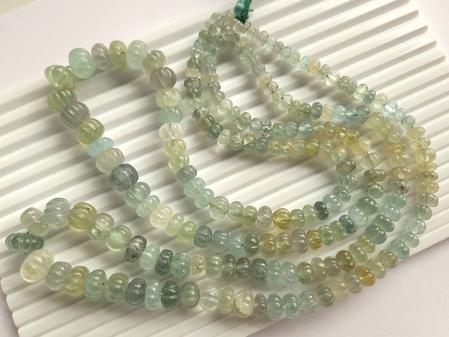 Natural Mix Aquamarine Gemstone Carved Melon Beads for Jewelry Making