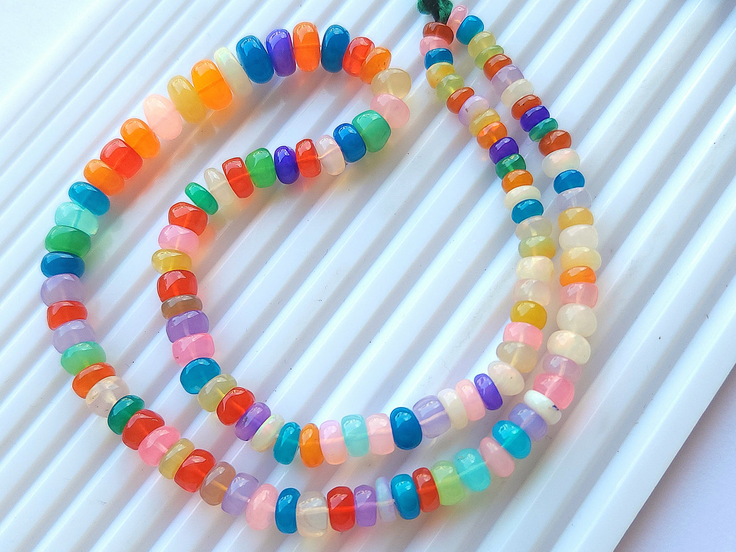 Natural Rainbow Ethiopian Opal Smooth Rondelle Beads Strand