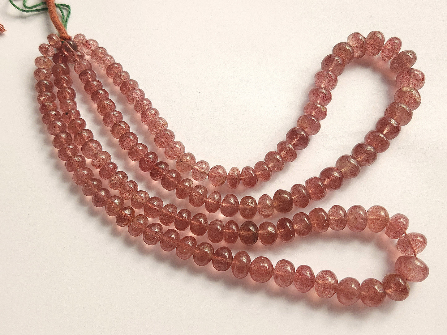 Natural Pink Strawberry Gemstone Quartz Smooth Rondelle Beads Strand