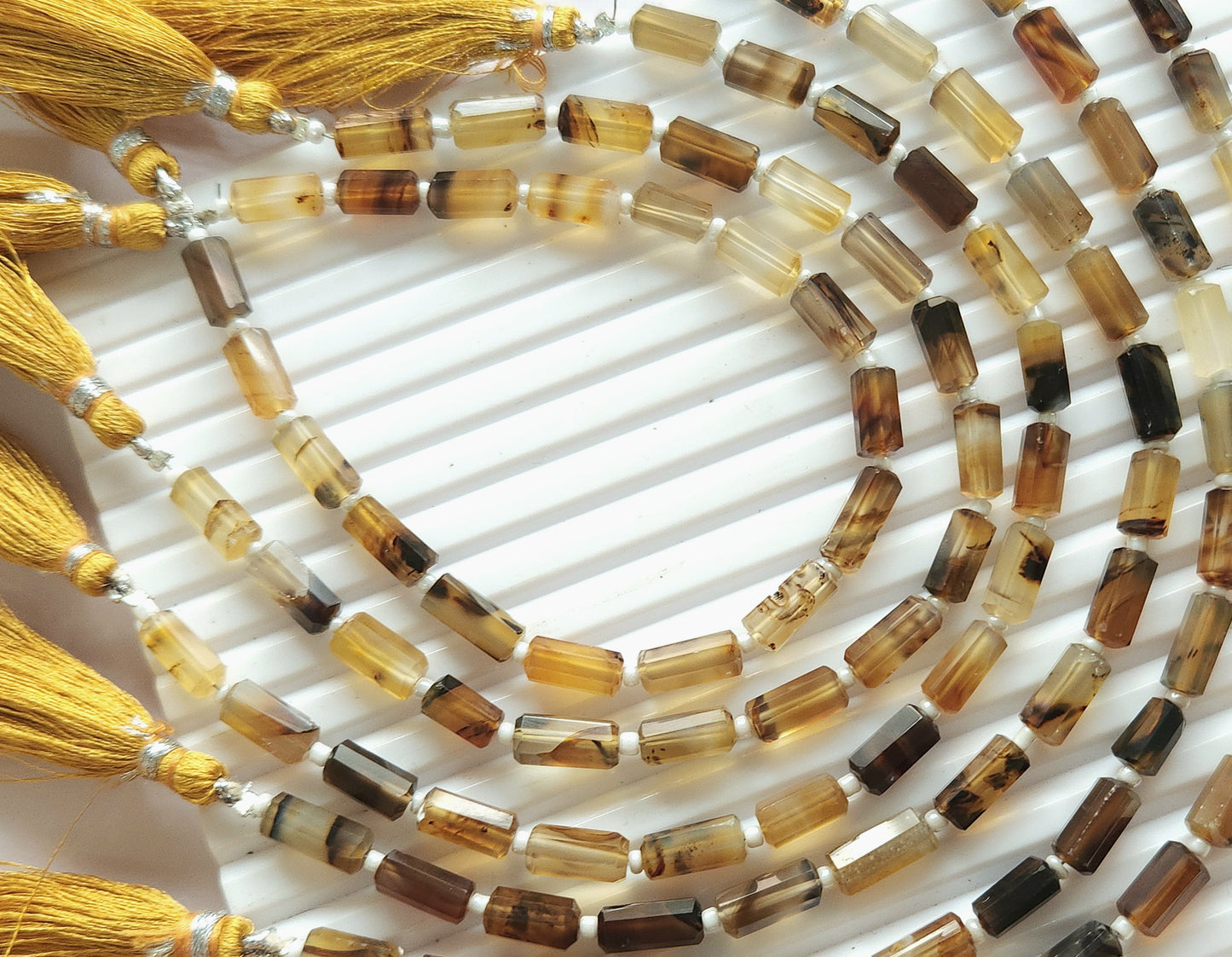 Natural Montana Agate Faceted Cylindrical Gemstone Beads