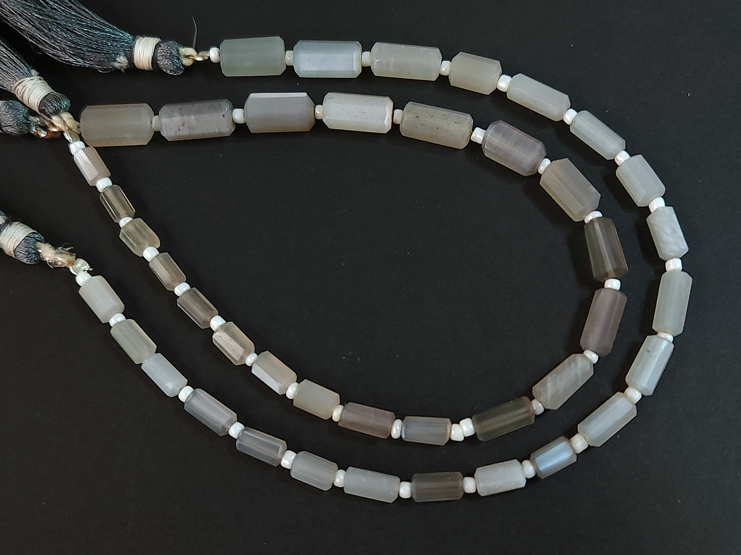 Natural Grey Moonstone Faceted Cylindrical Gemstone Beads