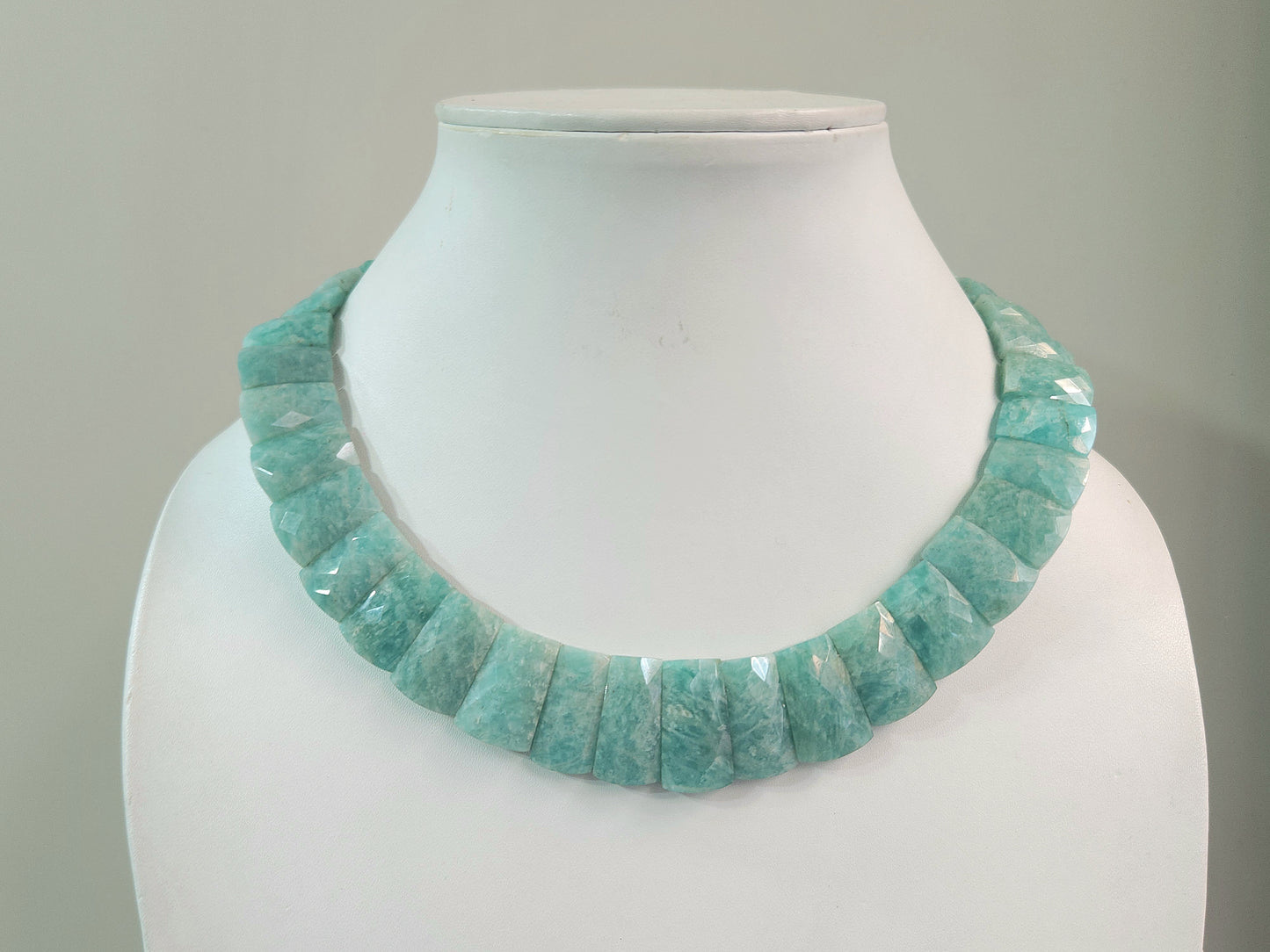 Natural Amazonite Gemstone Bib Necklace – Handmade Cleopatra Choker