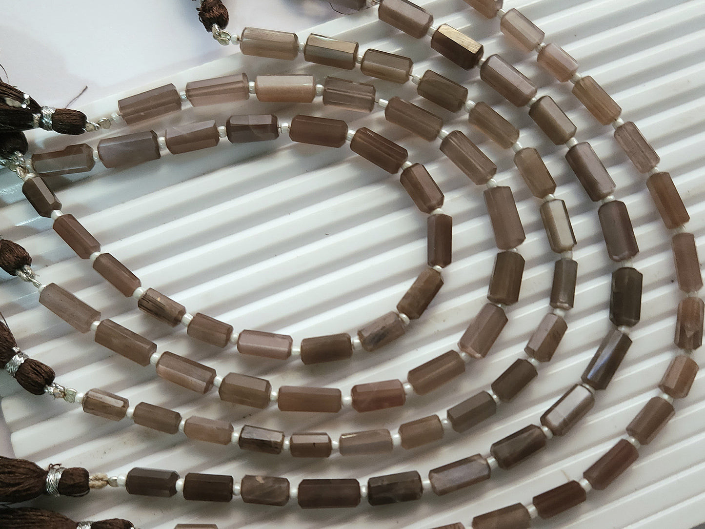 Natural Chocolate Moonstone Faceted Cylindrical Gemstone Beads