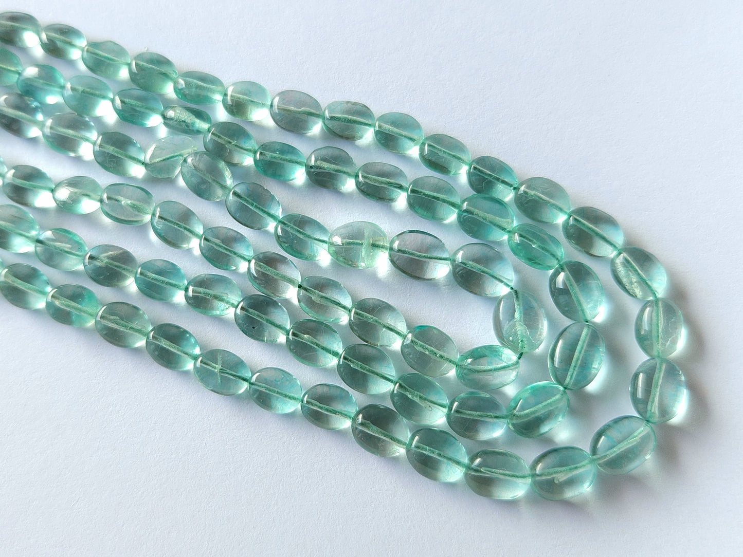 Natural Greenish Blue Fluorite Gemstone Oval Shape Beads
