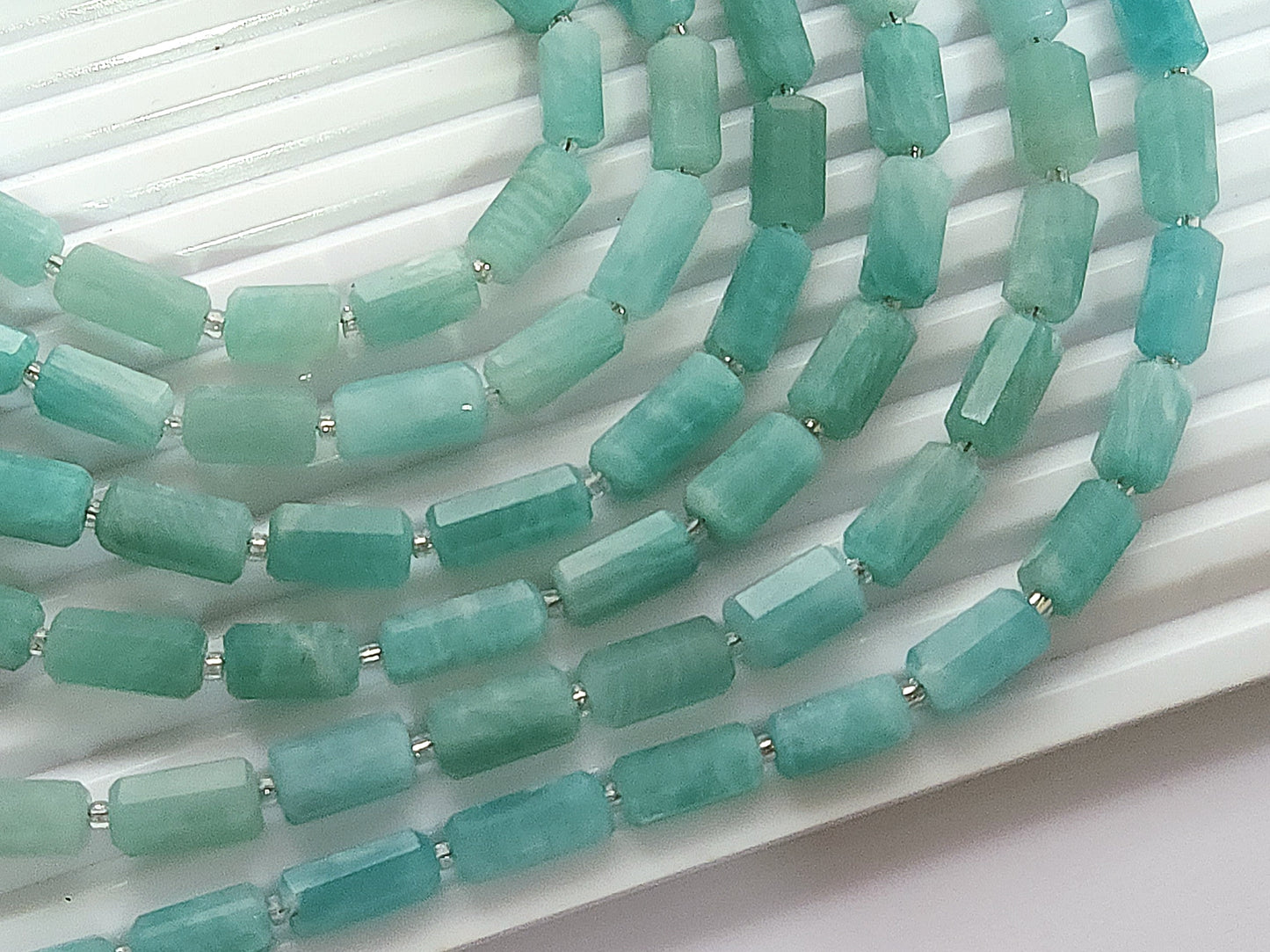 Natural Amazonite Faceted Cylindrical Gemstone Beads