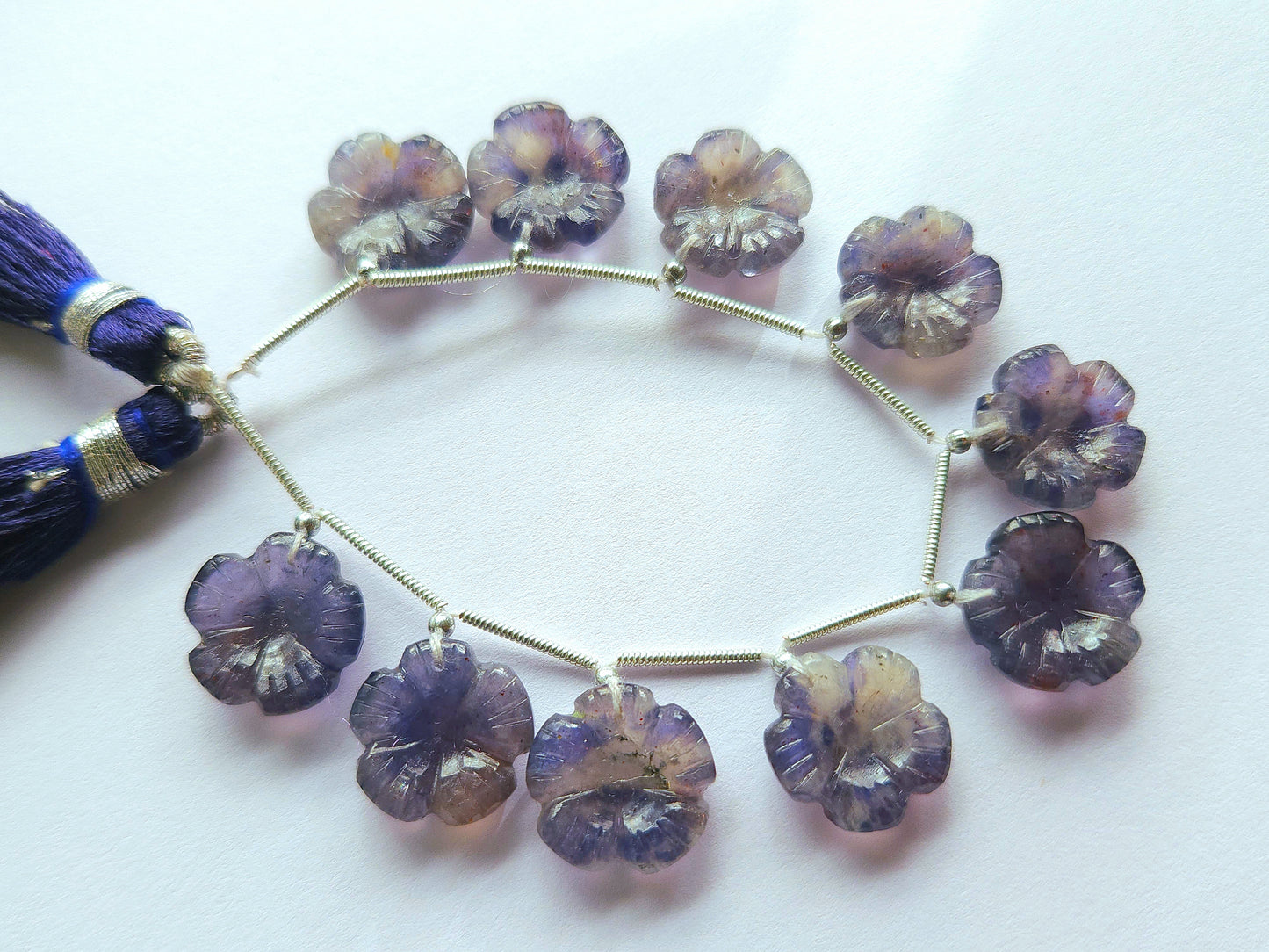 Natural Iolite Flower Carving Beads For Jewelry Making