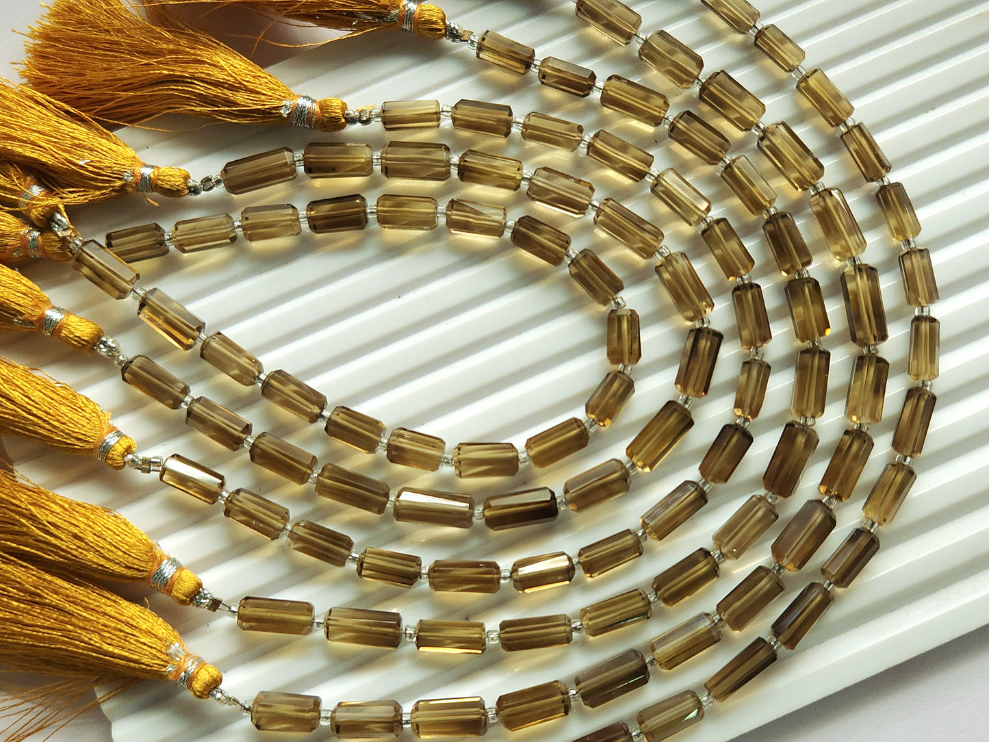 Natural Beer Quartz Faceted Cylindrical Gemstone Beads