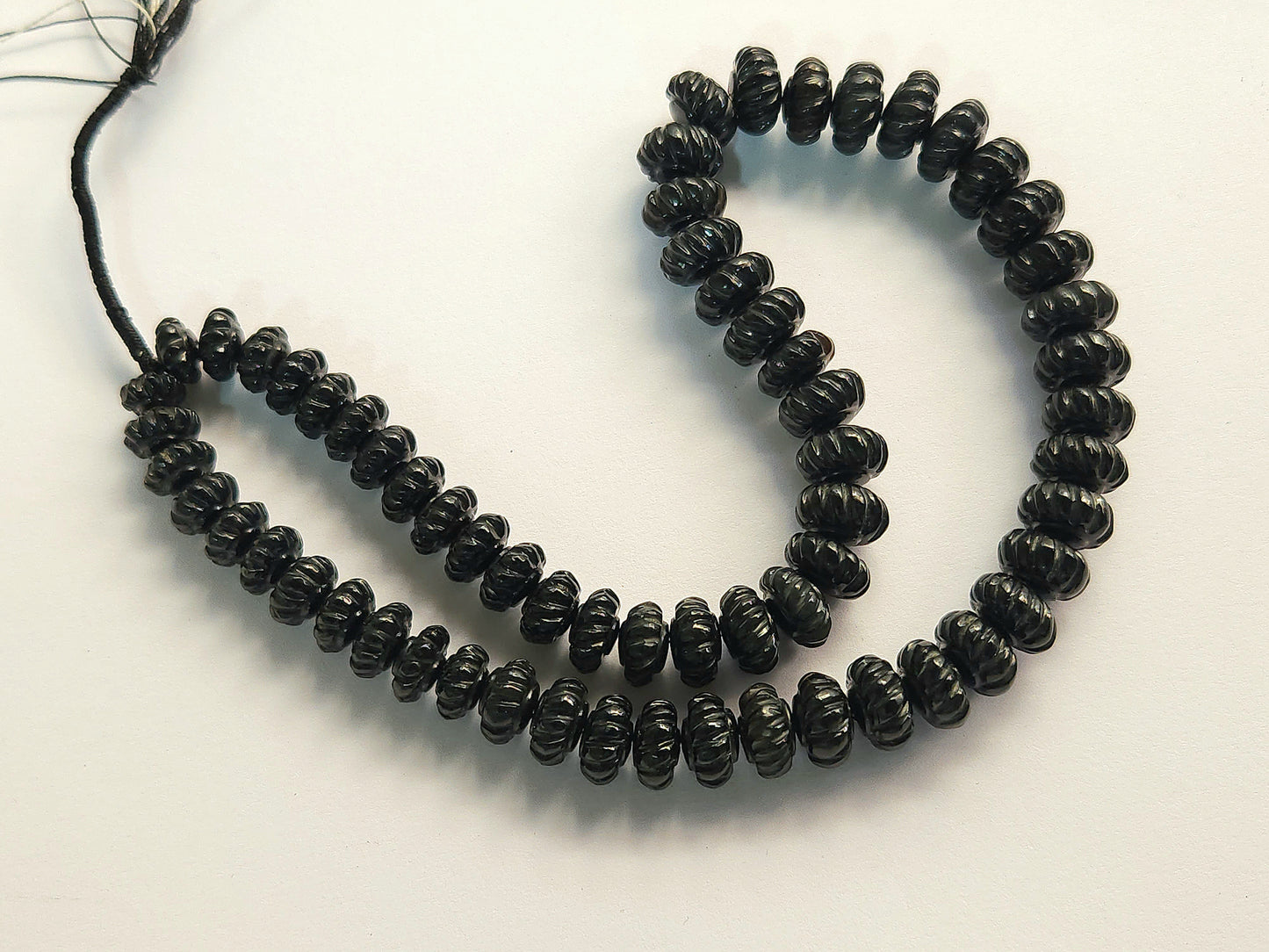 Natural Black Onyx Twisted Spiral Carved Melon Beads