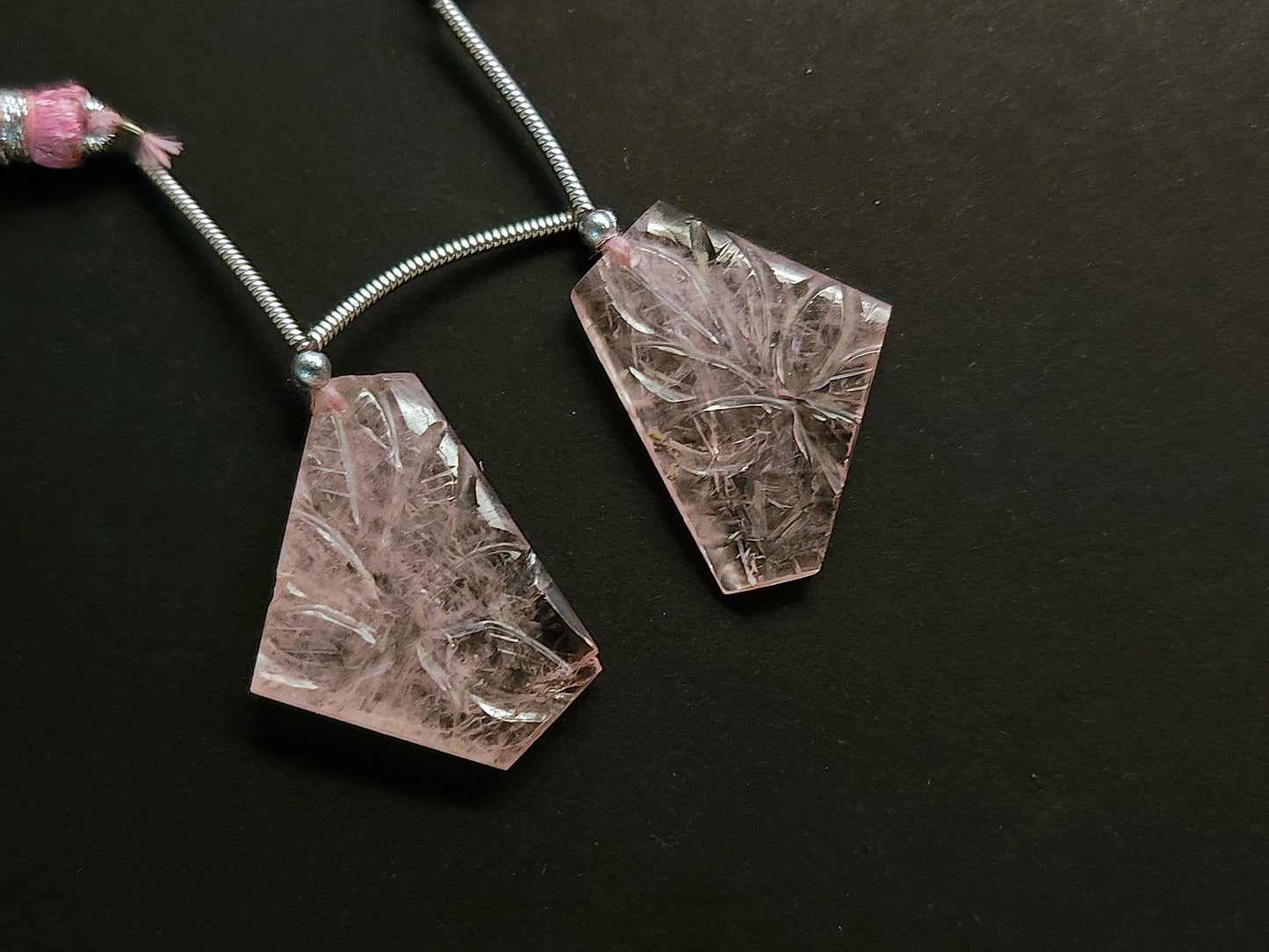 Natural Morganite Carved Fancy Uneven Shaped Matching Pairs