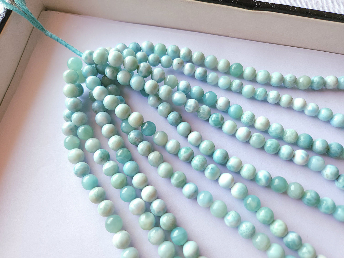 Natural Larimar Gemstone Smooth Round / Spherical Shape Beads