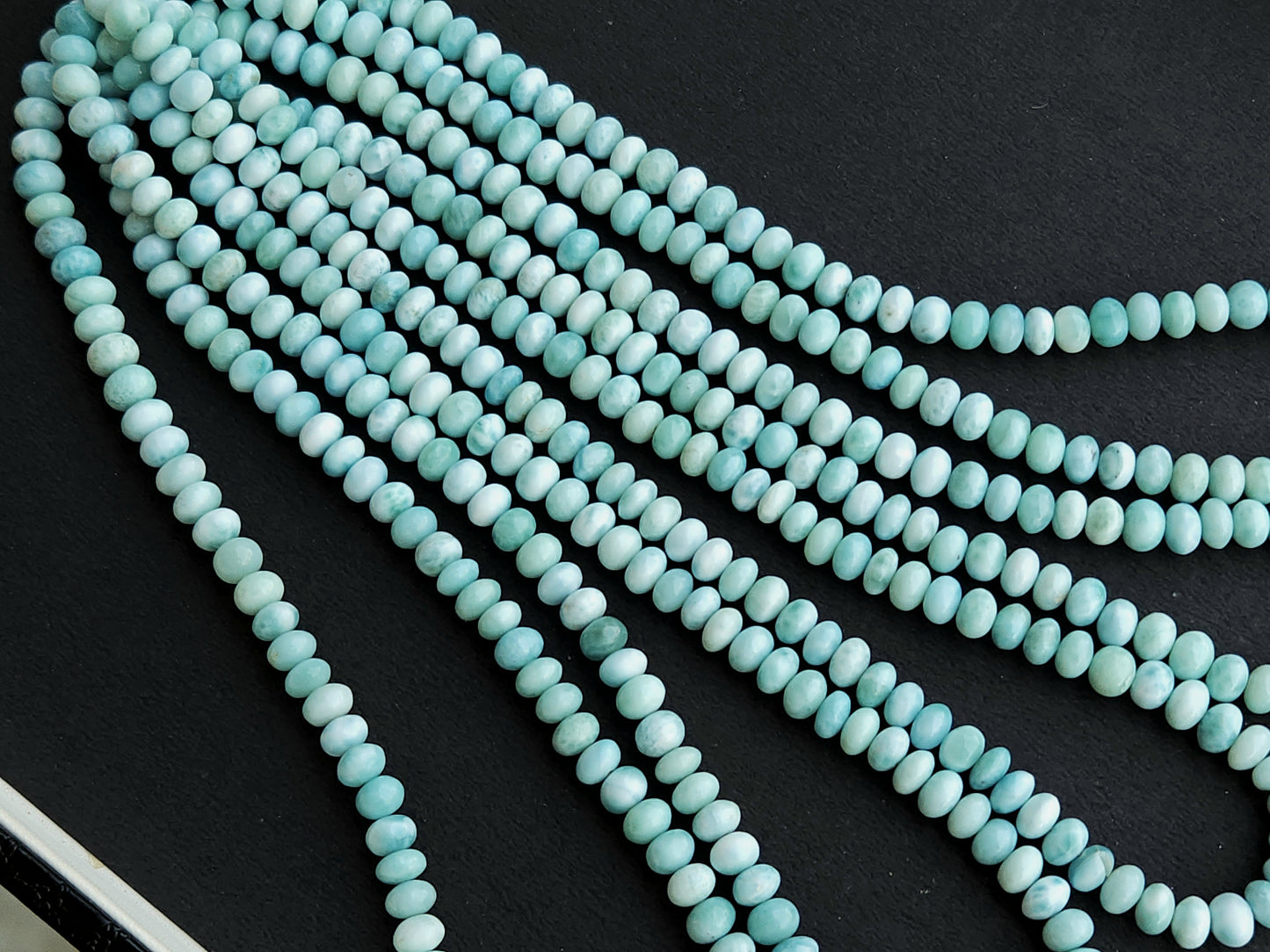 Natural Larimar Gemstone Smooth Rondelle Beads