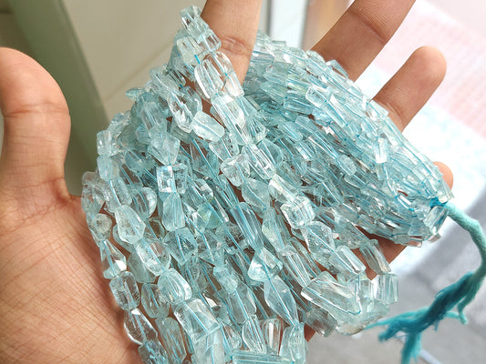Natural Aquamarine Uneven Faceted Tumble Shape Beads