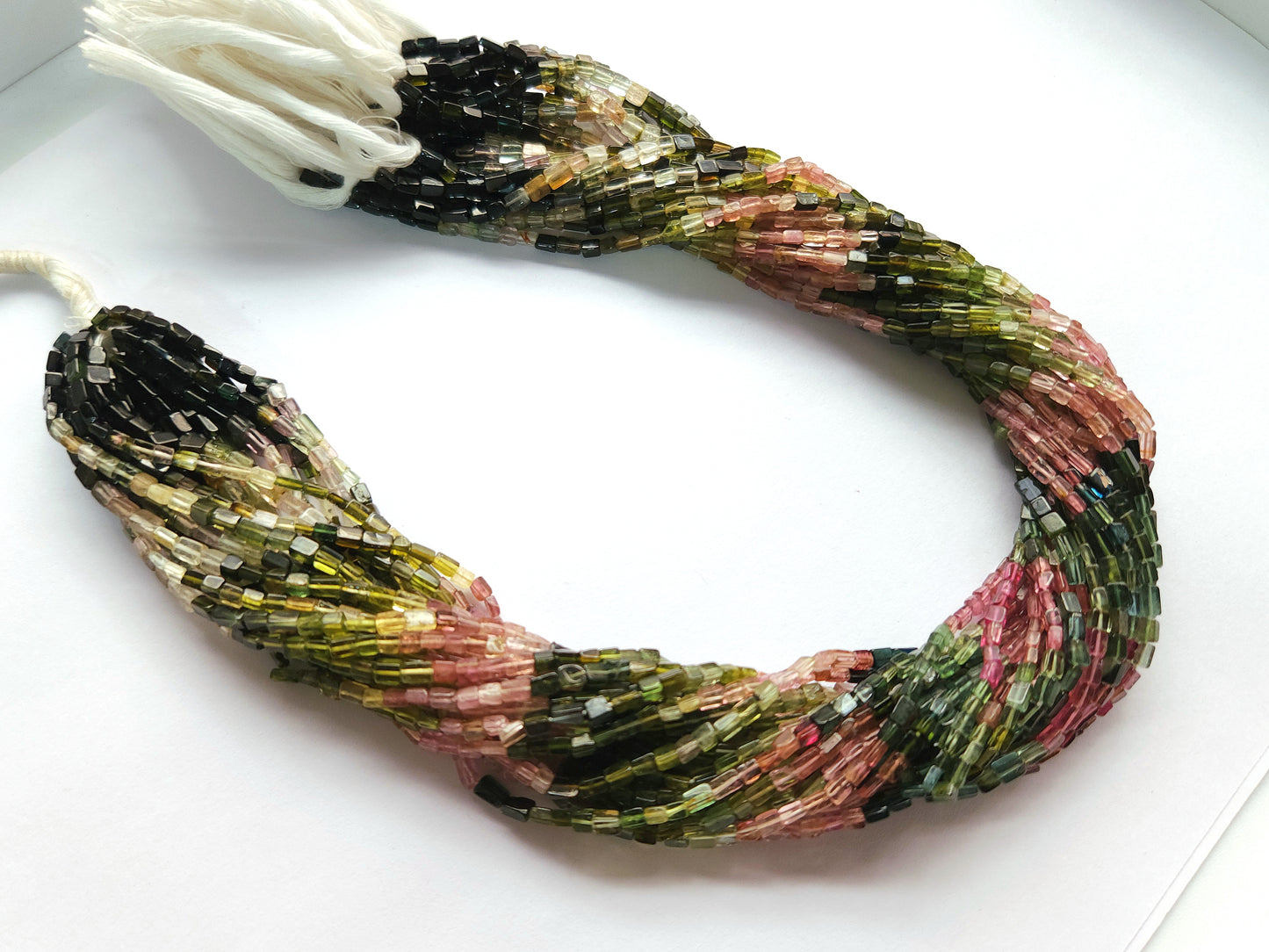 Natural Multi Tourmaline Gemstone Cube/Box Shape Beads Strand