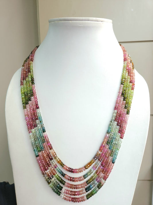 Natural Multi Tourmaline Faceted Rondelle Beads