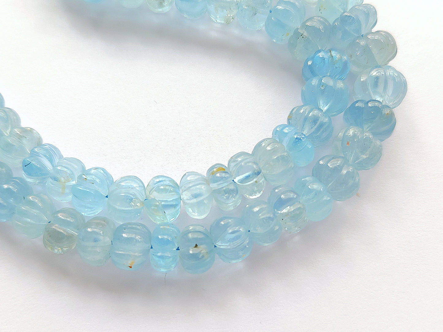 Natural Blue Topaz Gemstone Carved Melon Shape Beads