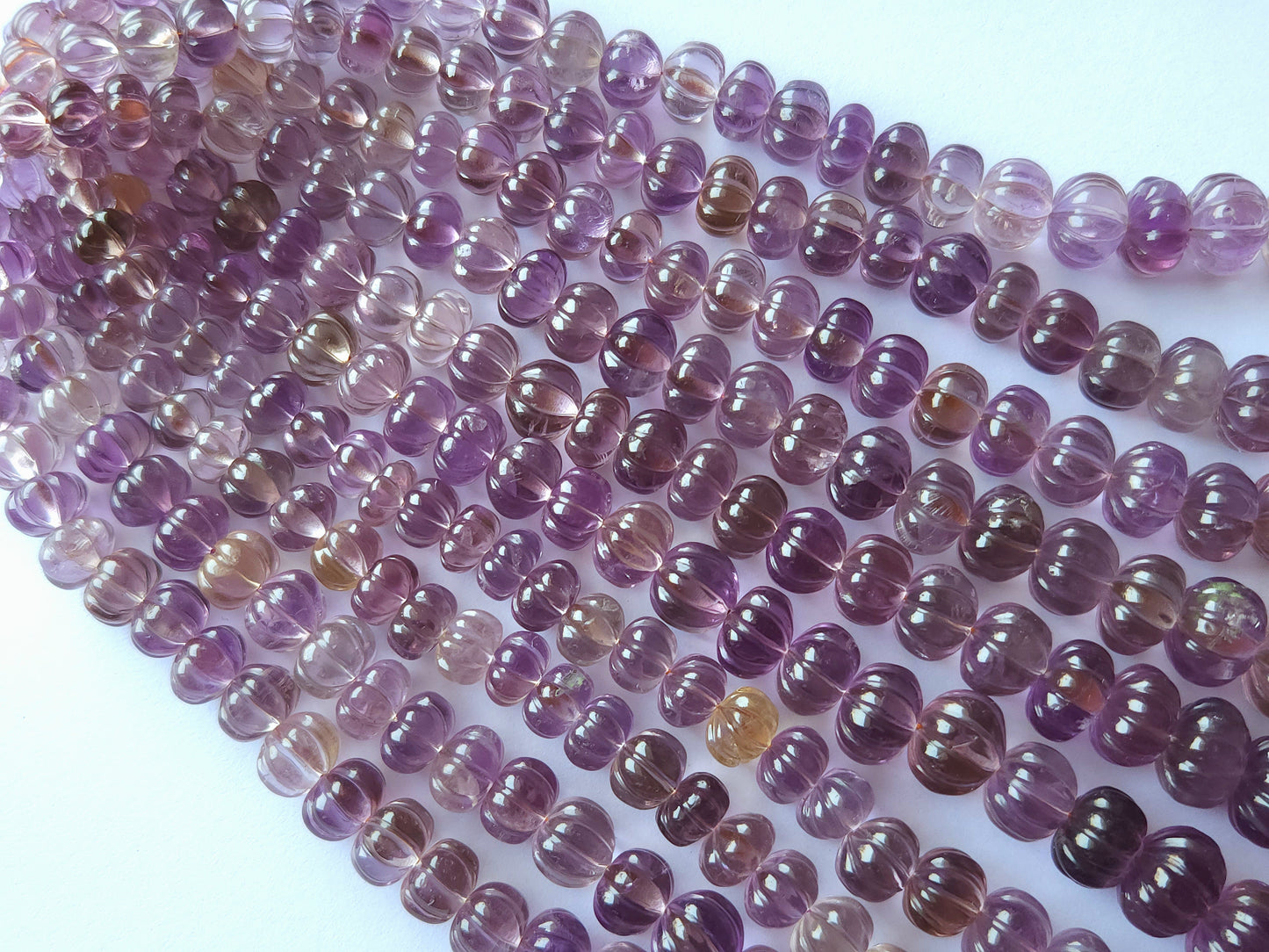 Natural Ametrine Gemstone Hand Carved Melon Shape Beads