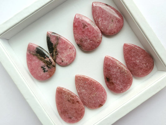 Natural Pink Rhodonite Pear Shape Cabochon Pair