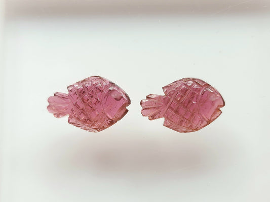 Natural Pink Tourmaline Carved Fish Pair
