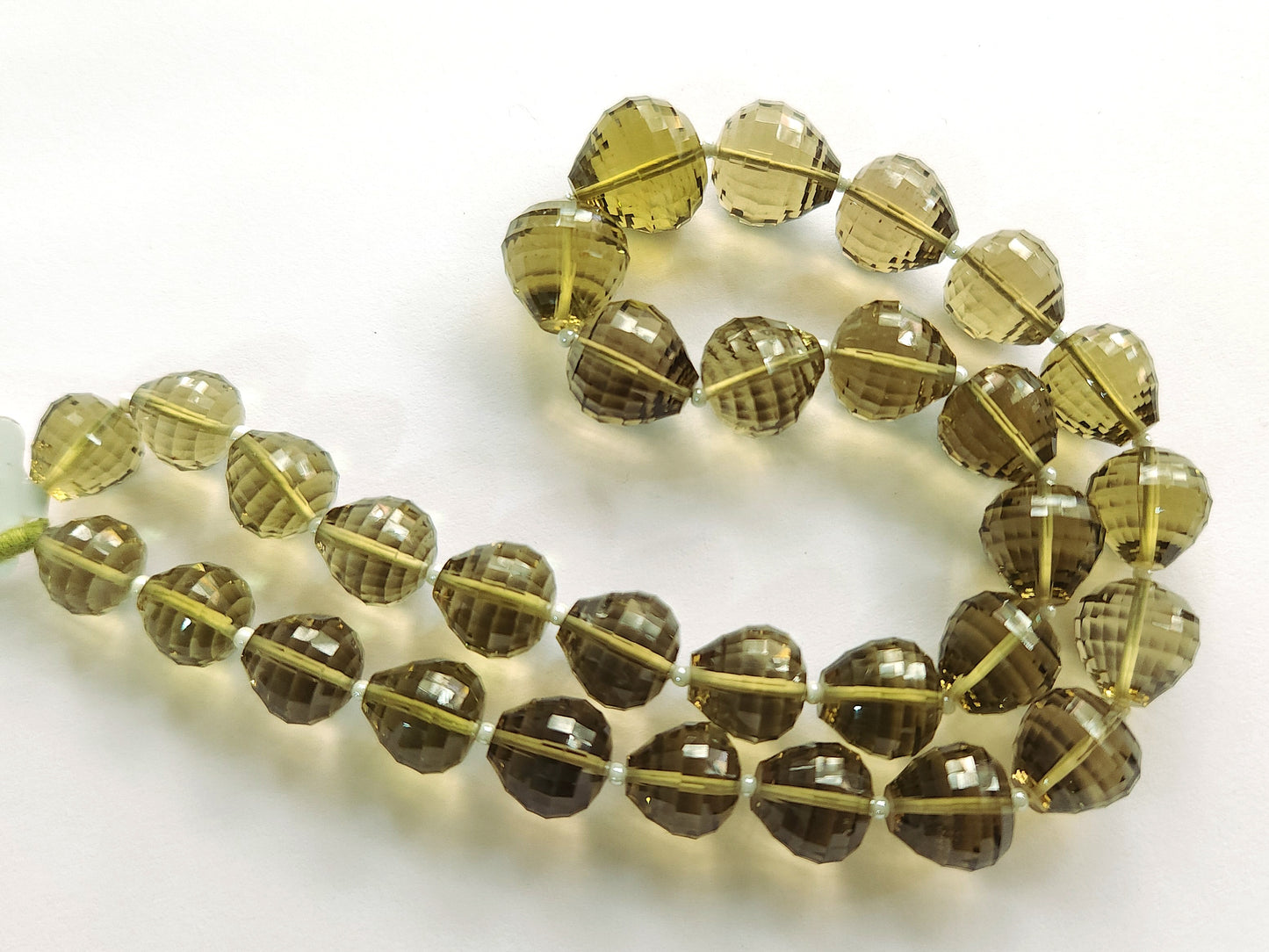 Natural Olive Quartz Onion Shape Concave Cut Beads