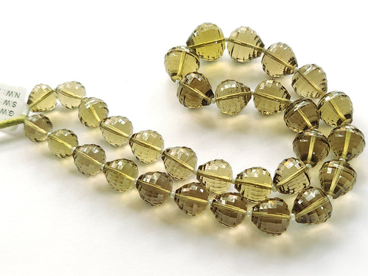 Natural Olive Quartz Onion Shape Concave Cut Beads