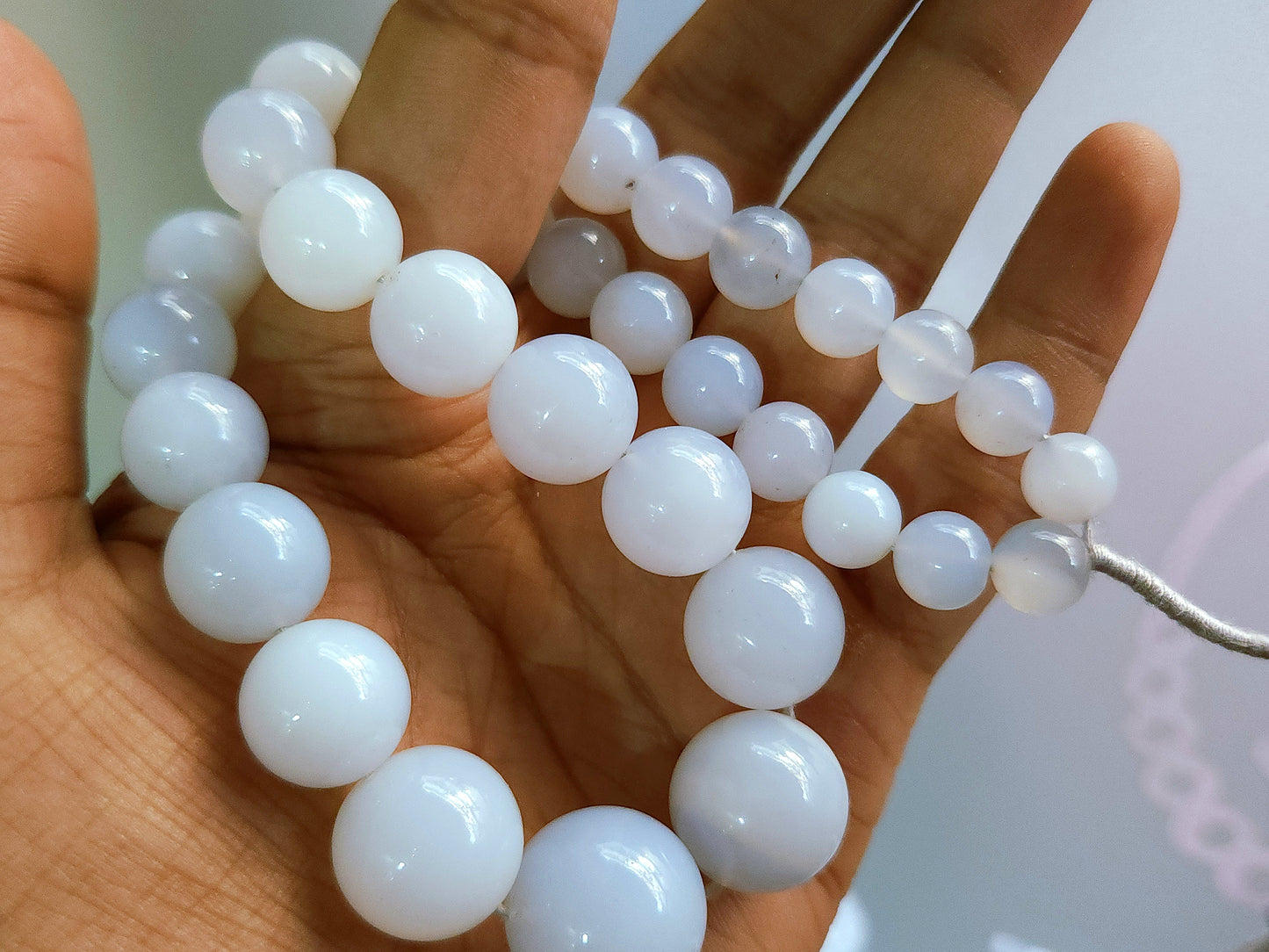 Natural Blue Chalcedony Smooth Sphere/Round Shape Beads