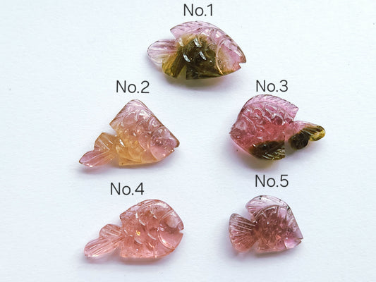 Natural Bi-Tourmaline Hand-Carved Fishes