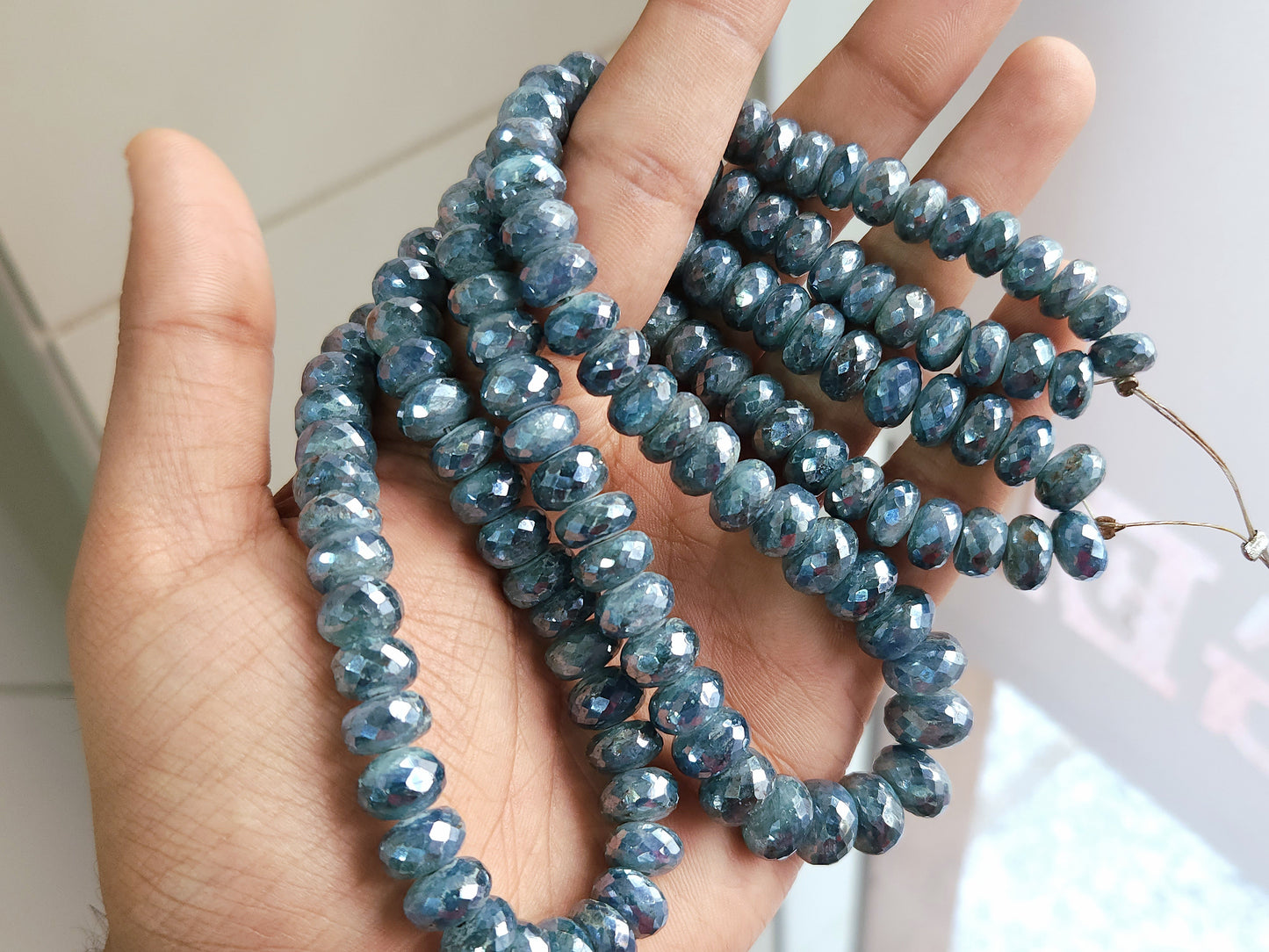 Natural Kyanite Coated Faceted Rondelle Beads