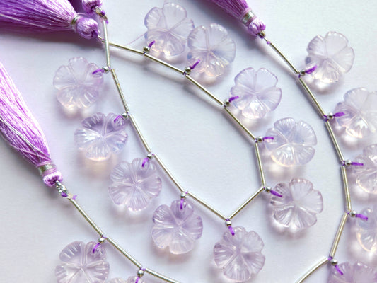 Natural Lavender Quartz Carved Flower Beads