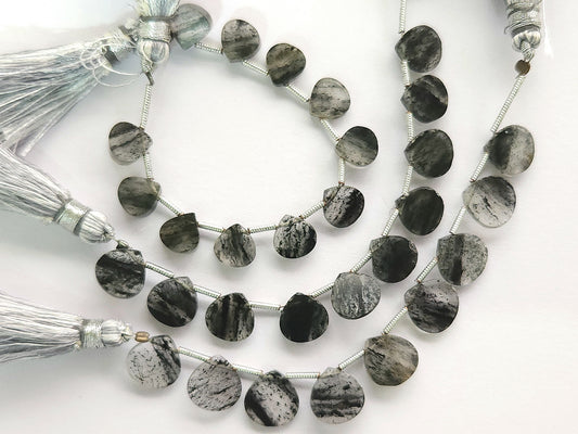 Natural Black Rutile Gemstone Flat Heart Shape Beads
