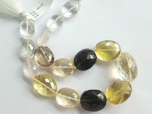 Natural Mixed Semi Precious Gemstone Faceted Oval Shape Beads