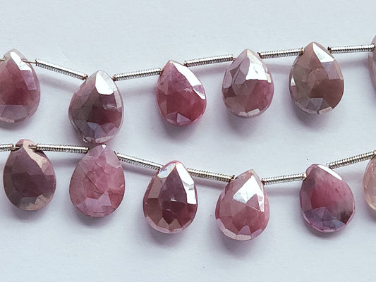 Pink Moonstone Coated Faceted Pear Shape Briolette Beads
